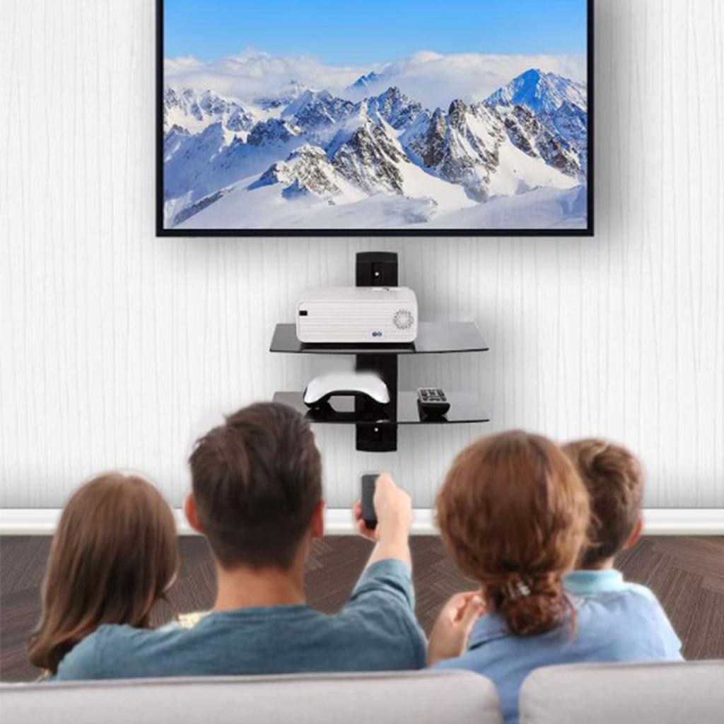 Навесная тумба под телевизор, 2-уровневая настенная полка для развлекательного центра, Прочный кронштейн для DVD-плееров, Надежная медиа-консоль для гостиной, спальни