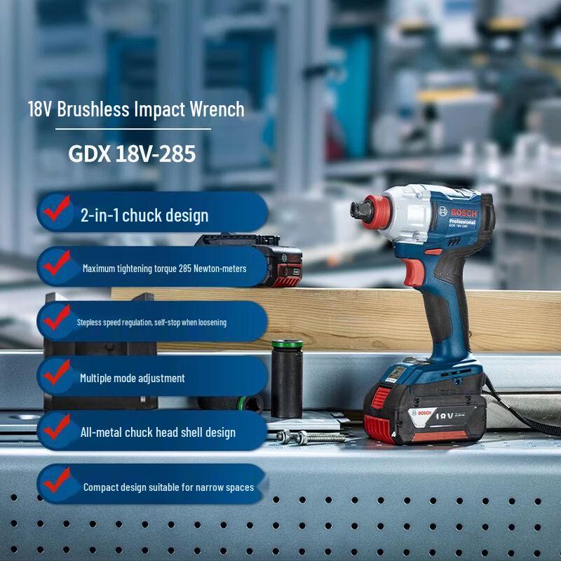 Bosch 18V Cordless Brushless Impact Wrench and Driver CN plug (adapter included)