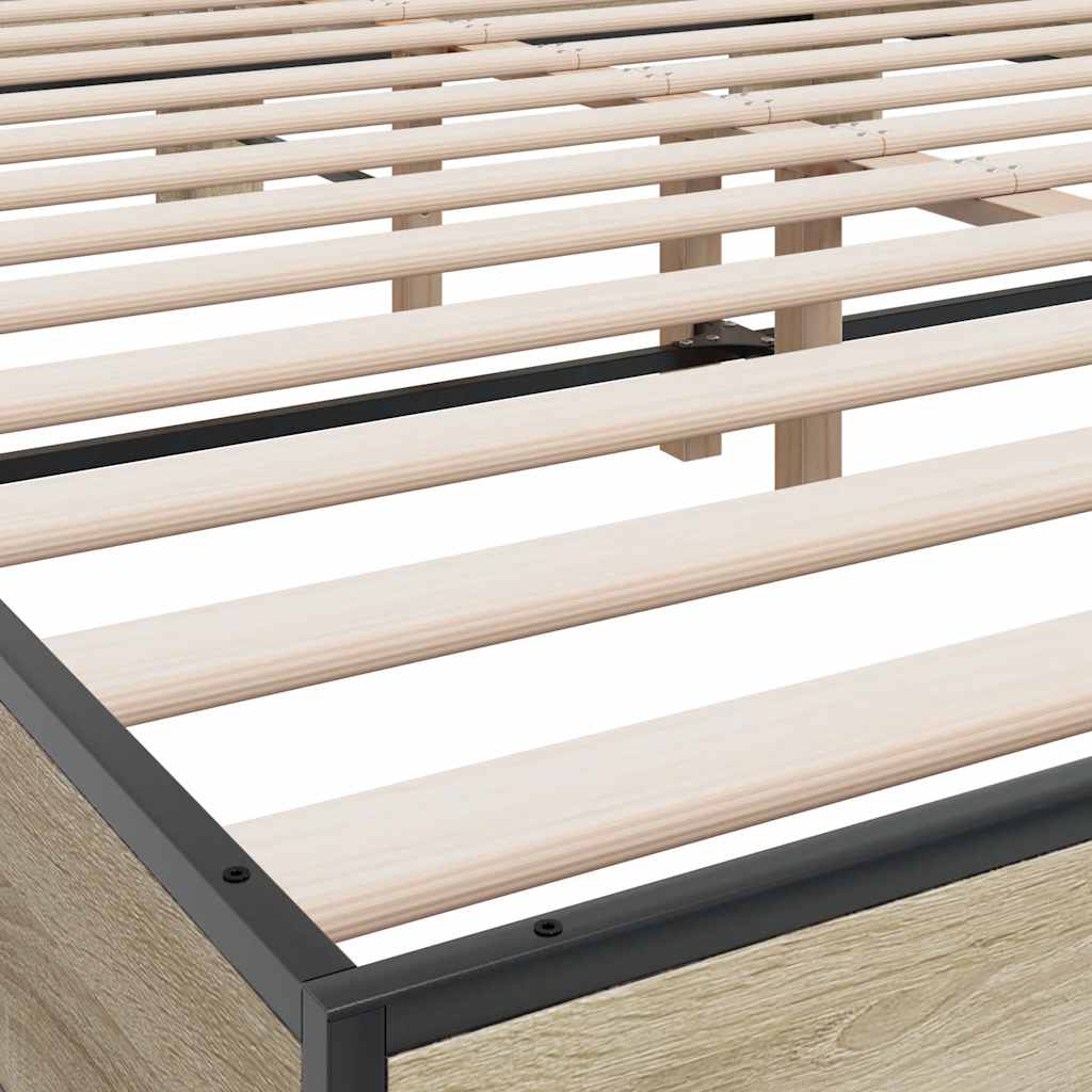 Bed Frame in Sonoma Oak Finish 160 x 200 cm Made of Wood Based Panel and Metal