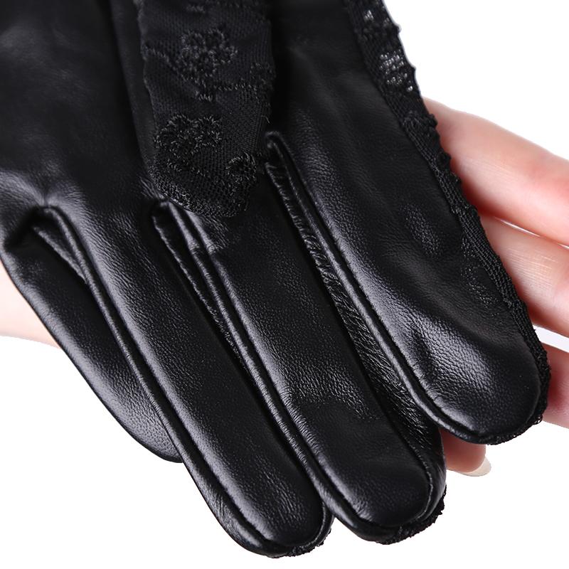 Кружевные кожаные перчатки Черные короткие перчатки из овчины