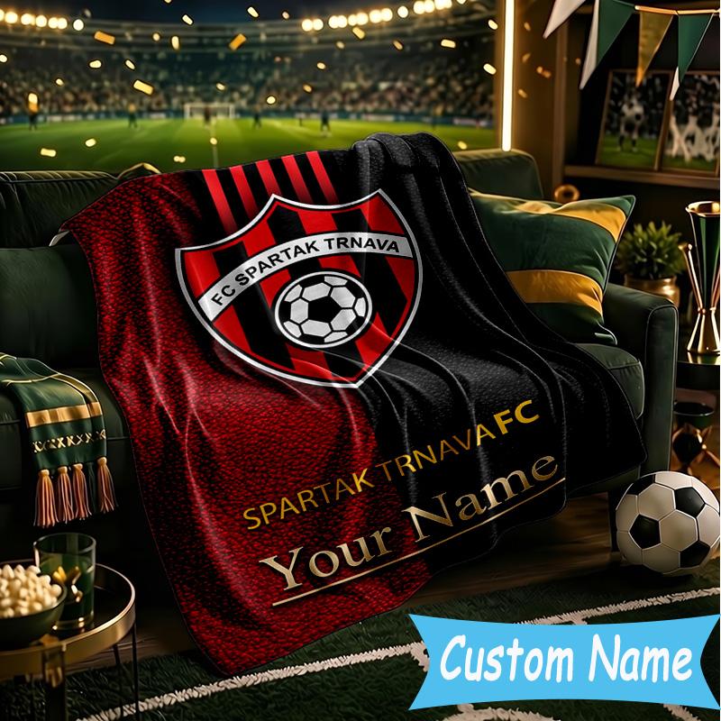Custom Name FC Spartak Trnava Flannel Blanket, Use for Birthday/Holiday Gift, Soft Blanket for Sofa/Bed/Camping/Office, Home Decor