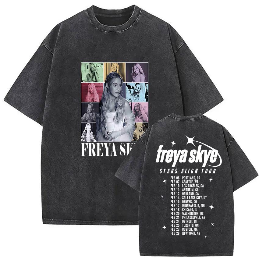 Freya Skye Stars Align Tour Vintage Washed T Shirt Men Women Fans Gift Tops Clothing Tshirt Aesthetic Short Sleeve Tshirts