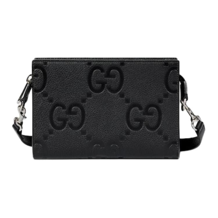 Gucci Черная кожаная косметичка с тиснением GG, сумка через плечо, для унисекс, для повседневного использования