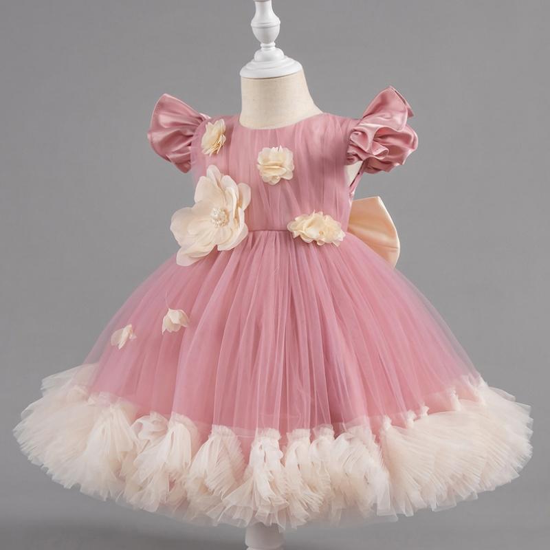 Girls' Baby Sleeveless Dress Short Princess Flower Pink Performance Flying Sleeve Toddler Children's Day Evening Dresses