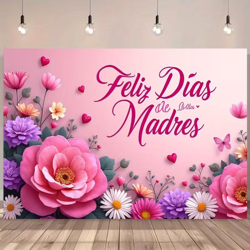 2D Pink Rose & Daisy Mother's Day Photo Booth Background