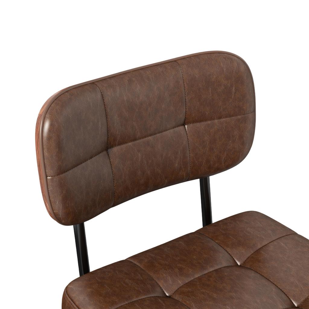 Bar Stool Curve – Swivel PU Upholstered Stool with Curved Wood Sickle Backrest & Metal Frame, 360 degrees Swivel, Set of 2