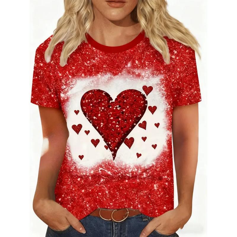 Fashion Women's Clothing Love Short Sleeve Crew Neck Short Sleeve Crew Neck T-Shirt 3D Love Rose Color Printing Rose Short Sleeve Tops Daily Wear