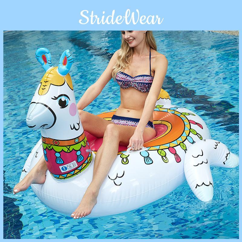 Inflatable Alpaca Ride-on Swimming Ring Pvc Grass Mud White Horse Water Floating Funny Ride-on Cross-border Stock