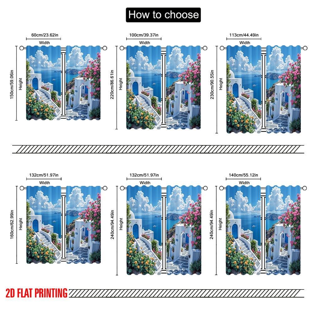2D плоская печать 2 шт. Занавес для вечеринки Вид на море маленького города Универсальный Прочный Полиэстер, Без электричества Идеально подходит для вечеринки по случаю дня рождения