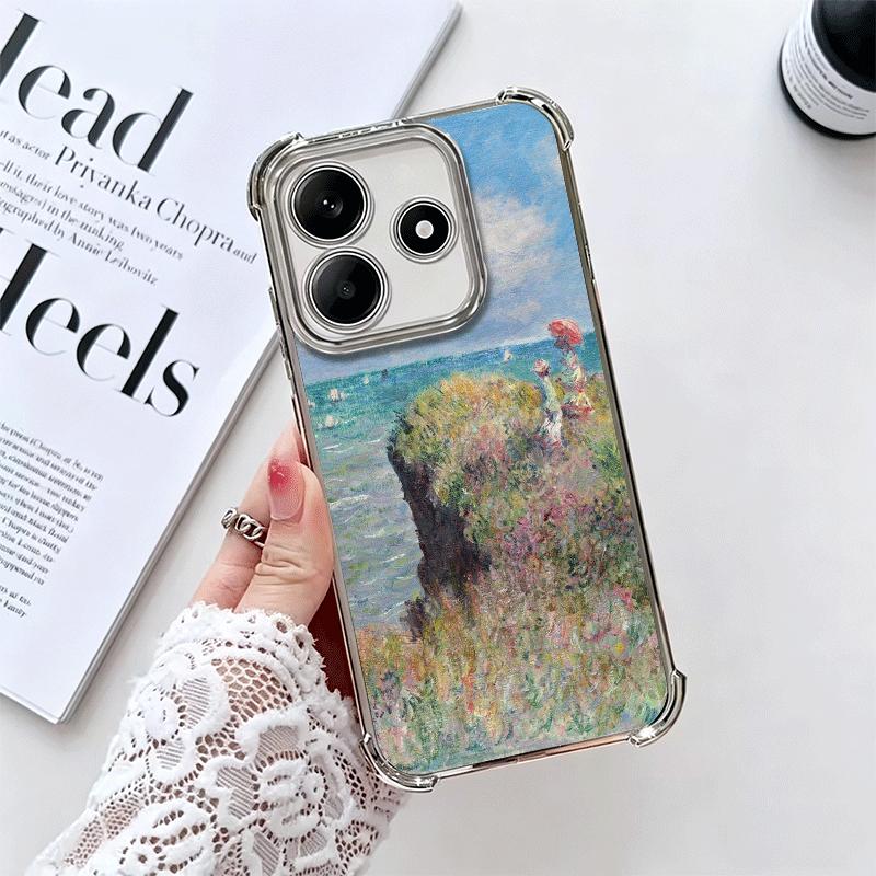 Claude Monet Oil Painting Plating Phone Case For Xiaomi Redmi Note 14 15 Pro Plus 13 12 11 11S 11T 10 9S 9 5G Anti-Fall Airabag
