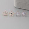 Real 925 Sterling Silver Sweet Pink Flowers Stud Earrings For Women Pave Setting CZ Fine Jewelry Gift