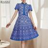 Женское повседневное платье с воротником-стойкой, летнее, с коротким рукавом и принтом