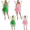 Women 2Pcs Fairy Tale Elf Cosplay Costume Sequin Sling Dress with Wings Halloween Xmas Carnival Festival Party Performance Suit