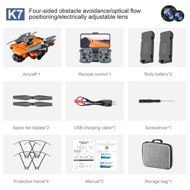 Новый дрон K7 8K, профессиональный квадрокоптер высокой четкости с двойной камерой, WIFI, светодиодный светильник, трехосевая защита от сотрясений и оптический поток, предотвращение препятствий