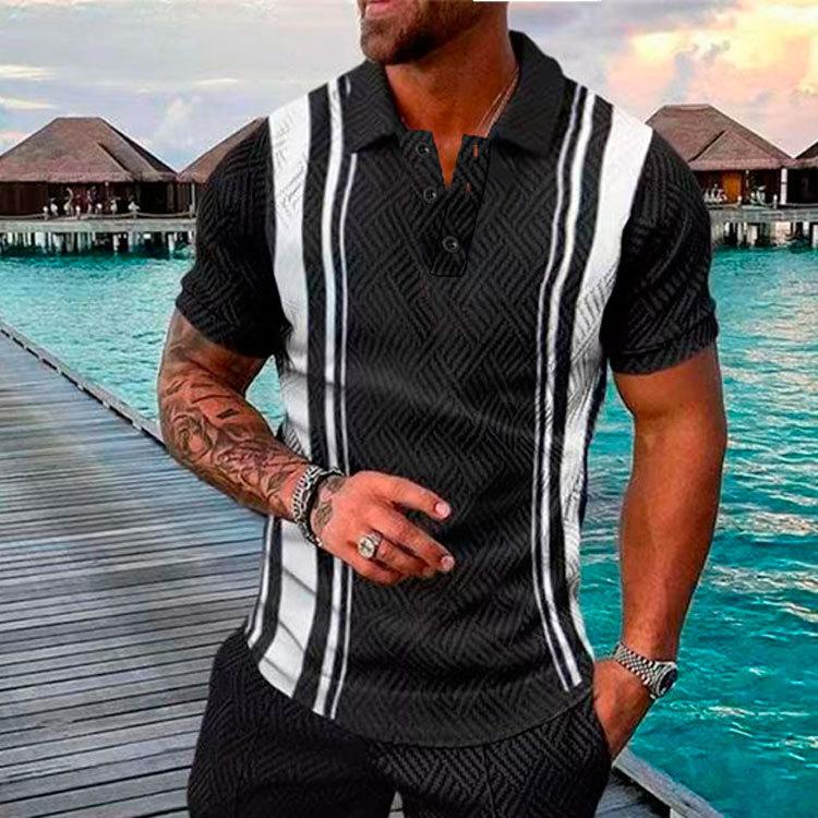 New Trendy Men'S Summer Collar Paul T-Shirt Men'S Heavy Oversize Solid Color Casual Short Sleeve