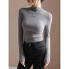 Women's Slim Fit Pleated Long-Sleeve German Velvet Turtleneck Top for Autumn/Winter