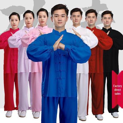 Костюм Ливу Тайцзи - Мужской и женский весенне-осенний наряд для боевых искусств, в китайском стиле, для среднего и пожилого возраста, смесь хлопка и шелка.