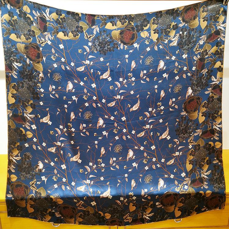 Low-key stunning Hangzhou silk mulberry silk scarf retro gray-blue printed silk scarf square shawl