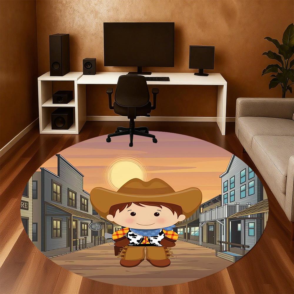 1pc Cowboy Town Round Chair mat Area Rug - Non-Slip, Floor Mat for Office, Bedroom, home decor Christmas Gift p0811420