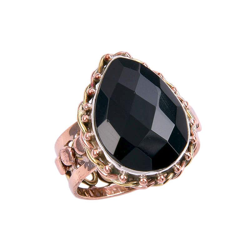 Натуральный черный оникс драгоценный камень двухцветное серебро 925 пробы ювелирное кольцо S.9.5 U8i86