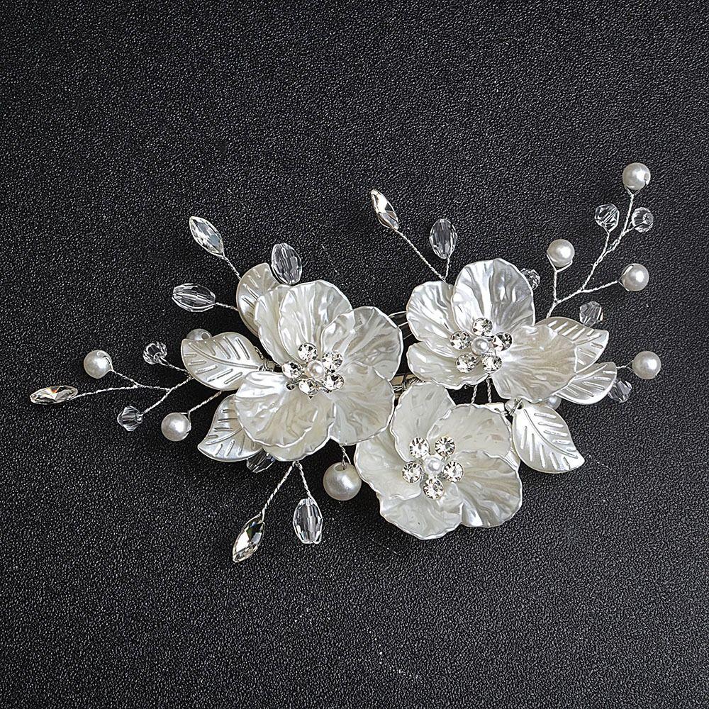 Crystal Pearl Flower Bridal Headwear Handmade Wedding Hairpin Bride Headdress Hair Jewelry