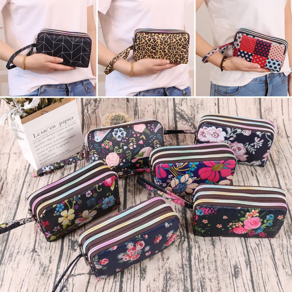 Fashion Women Flower Wrist Bag Waterproof Canvas Wallet Mini Handbags Sports Cell Phone Bags Coin Purse Party Money Makeup Bag