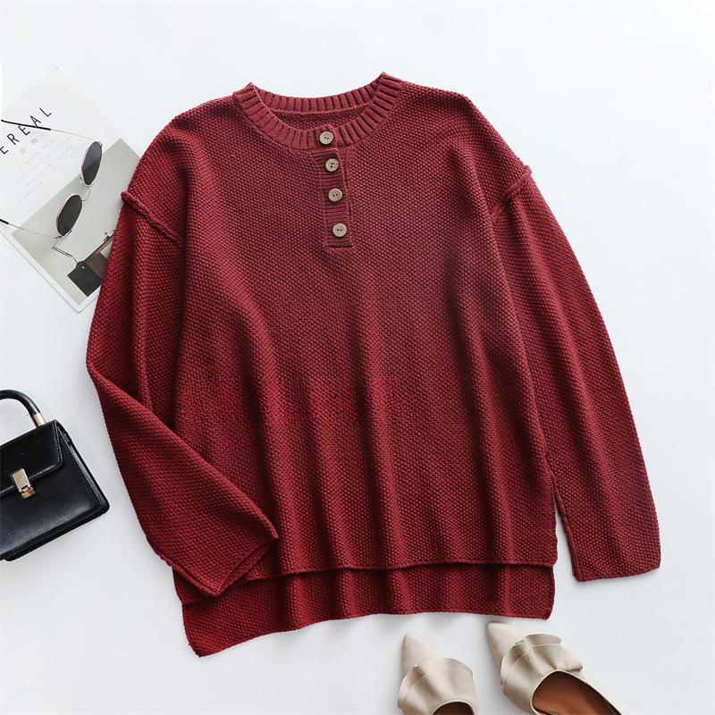 Autumn and Winter Women's Solid Color Pullover Plus Size V-Neck Knit Sweater Street Hipster Sweater