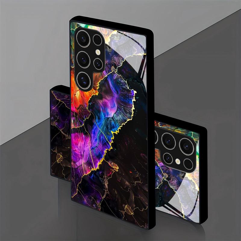 2D чехол для телефона Samsung S26 S25 S24 S23 S22 S21 S20 A55 A54 с золотой окантовкой и жидким узором, защитная крышка из закаленного стекла