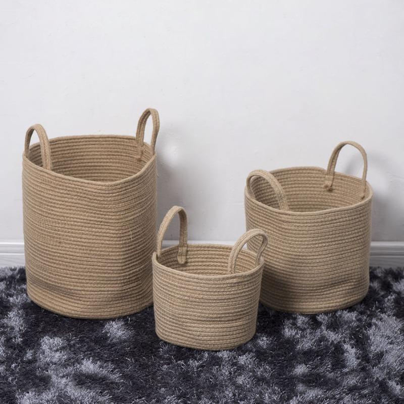 Hemp rope hand-woven storage basket Rope woven deep basket Foldable storage dirty clothes toy sundries storage basket Finishing basket
