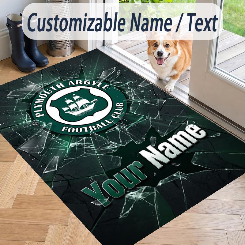 Custom Text Printed Rug Plymouth Argyle FC Non Slip Floor Carpet For Home Room Decor
