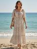 Богемное пляжное повседневное женское платье с U-образным вырезом и коротким рукавом (2026)