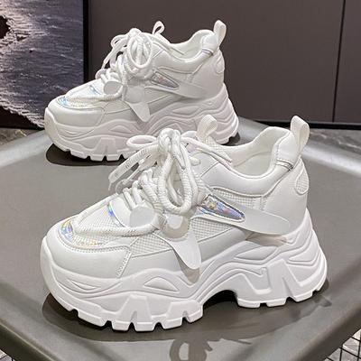 Модные женские модные белые массивные кроссовки на толстой подошве со шнуровкой из вулканизированной стали женские нескользящие спортивные туфли на платформе для леди
