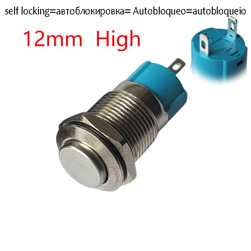 Black Metal Button Switch,12mm 2Pin,250V 3A No Light No Locking Momentary Auto Reset When Press IP65