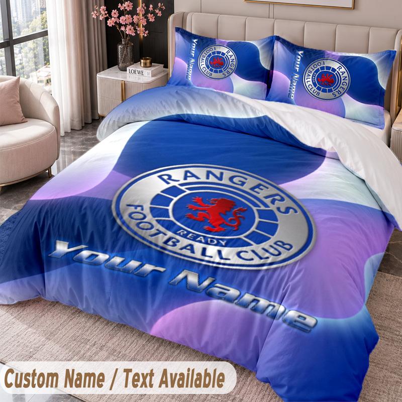 Rangers FC Printed Bedding Set Custom Name Text 1 Duvet Cover 2 Pillowcases For Bedroom