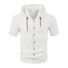 Men's Linen Hooded Shirt Solid Color Short Sleeve Shirt Loose Fit Button