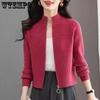 Knitted Zipper Cardigan for Women Loose and Laid-back Stand-up Collar Sweater Coat Zipper Stylish Solid Color Short Coat