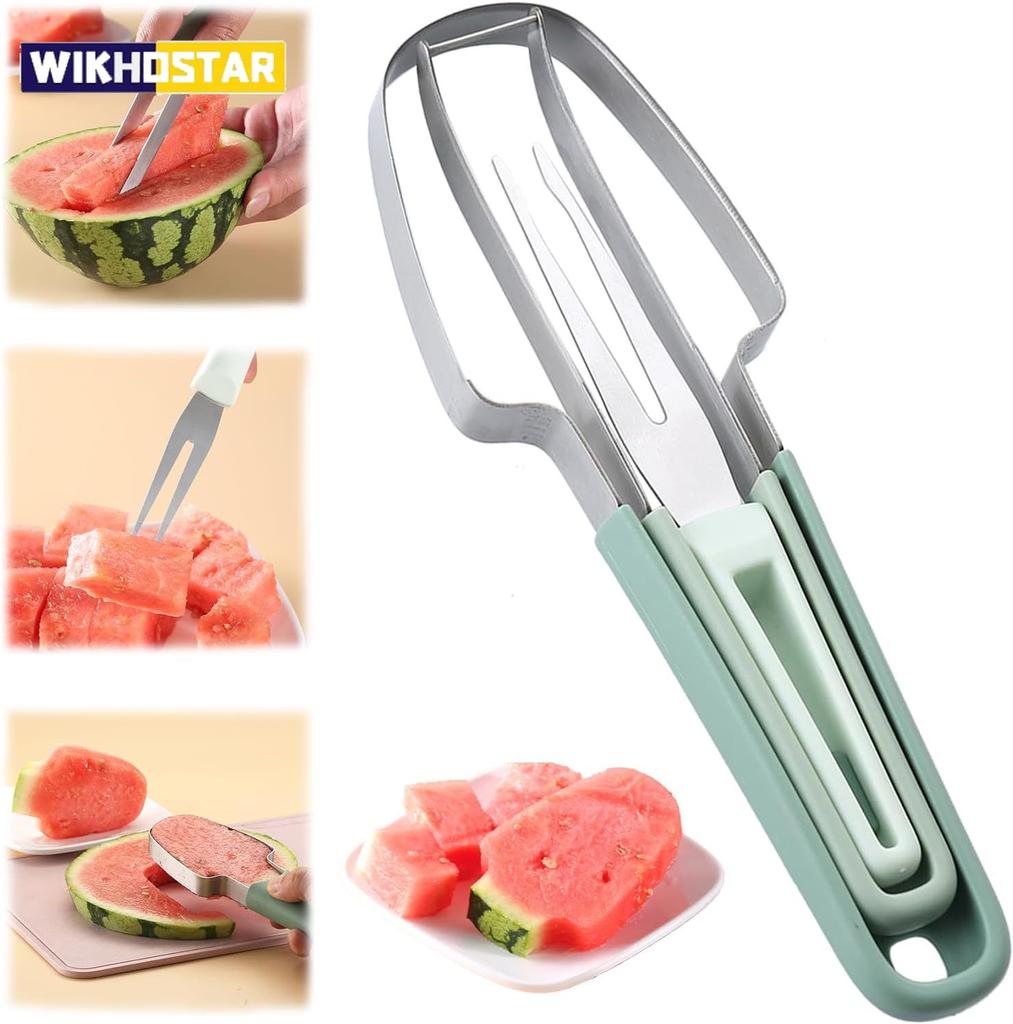 3-in-1 Watermelon Fork Slicer Cutter Stainless Steel Watermelon Popsicle Cutter Watermelon Cutter Slicer Tool Kitchen Gadgets