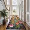 Ковровая дорожка «Сказочный коттедж» Яркий цветочный луг с дизайном синей двери Коврик Причудливый напольный коврик для прихожей, декора детской
