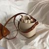 Лето Осень Новая Холщовая Кожаная Сумка-ведро с Завязками на Шнурке Женская Модная Контрастная Маленькая Сумка Одно Плечо Сумка Через Плечо