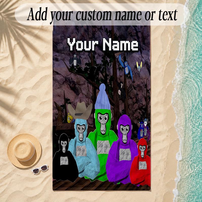 Beach TowelGorilla Tag cartoon Custom Name Text Personalized Soft Towel for Beach Pool Indoor Home Decor Gift