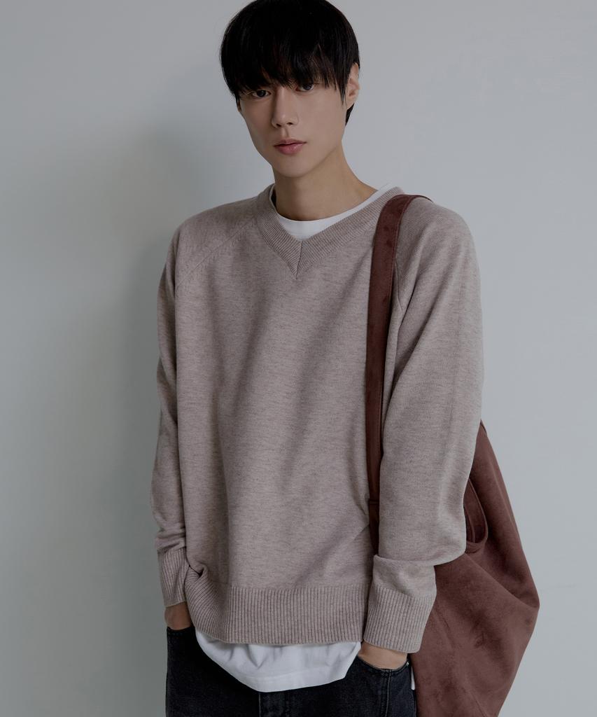 NODU V-Neck Herasi Raglan Crop Knit [Beige]