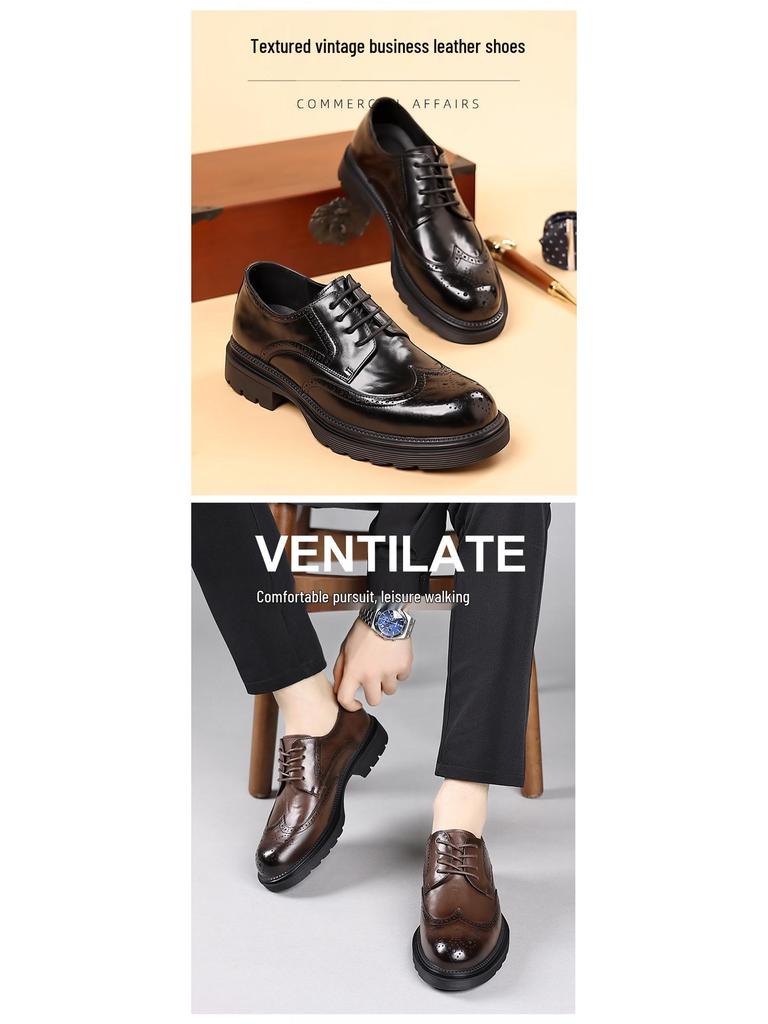 Мужские туфли-броги из натуральной кожи - Формальные, Модные, Высококлассные, в британском стиле, на толстой подошве
