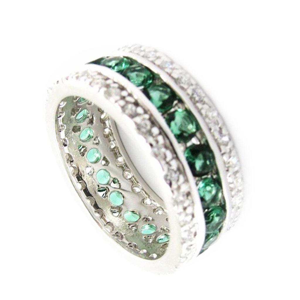 Серебряное кольцо 'Сисси' изумрудно-зеленое серебро (родий) - 8 мм