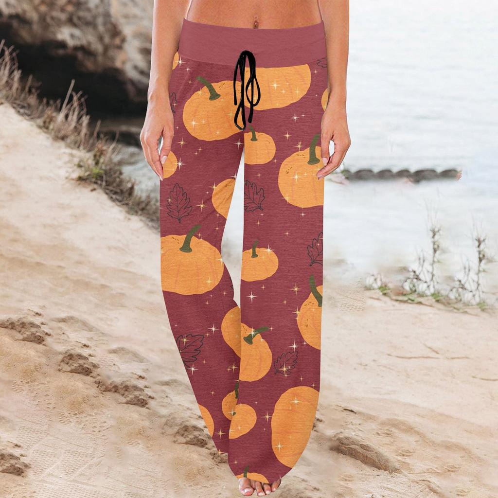 Женские спортивные брюки, спальные брюки, напечатанные широкие брюки на шнурке, повседневные брюки с карманами