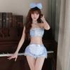 Sexy Underwear Pure Blue Grid Maid Short Skirt Sexy Flirting Maid Outfit Gather Backless Seduction Suit