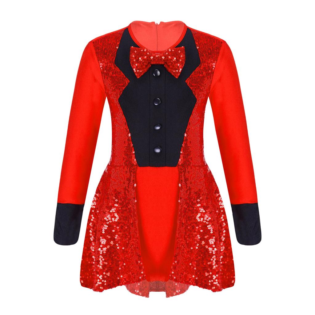 Детское трико с блестками для девочек, платье для бальных танцев, купальник с круглым вырезом и длинными рукавами, танцевальная одежда, современный джазовый костюм