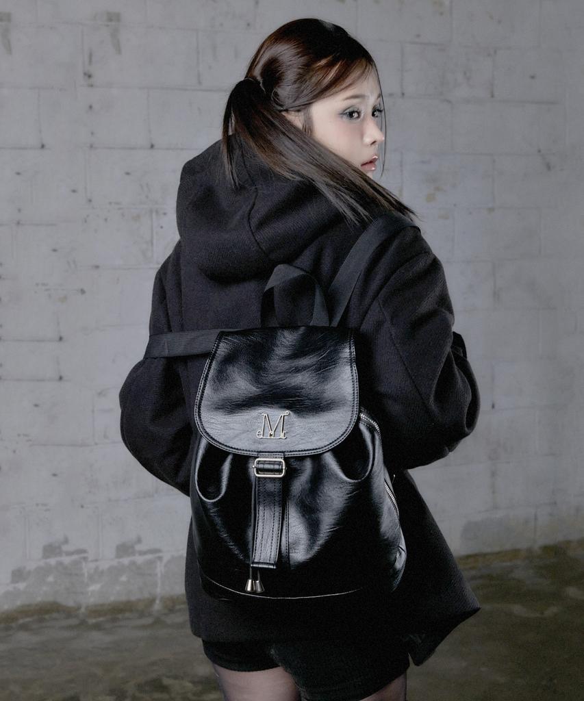 Mucent Metal Logo Leather Mini Backpack Unisex