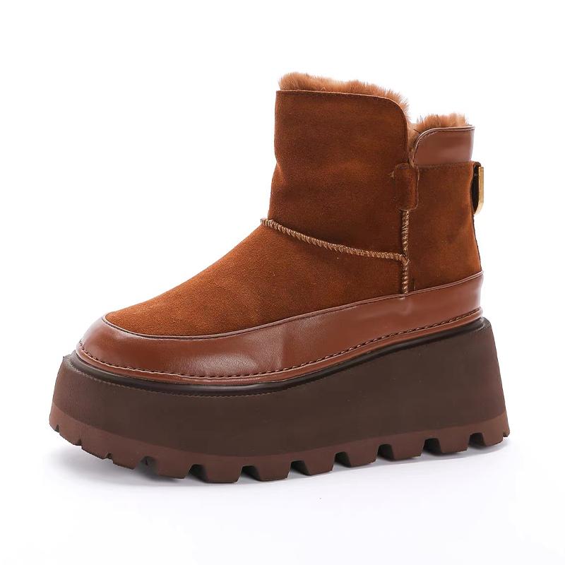 Женские ботильоны на платформе, замшевые танкетки, плюшевые теплые хлопковые туфли, зимняя женская обувь 2024 года, новые готические туфли-лодочки Chelsea Botas Mujer