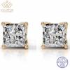 WUIHA 925 Sterling Silver 2 CT Princess Cut D Color Real GRA Moissanite Diamonds Gemstone Studs Earrings Fine Jewelry Pass Test