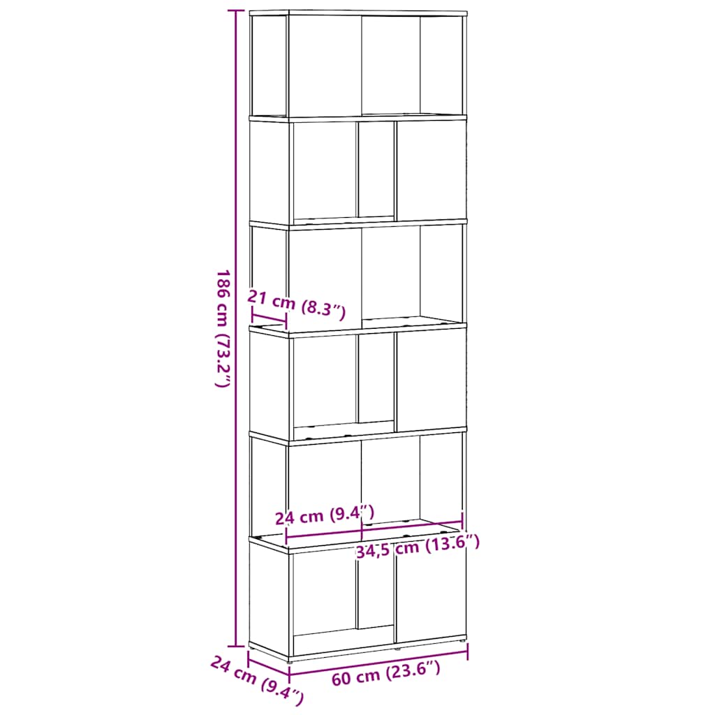 Bookshelf Room Divider Black Oak Effect 60 x 24 x 186 cm